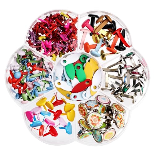 Tunejoy Scrapbooking Brads Metall Bunte Brads 210 Stücke Runde Brads Mini Blume Brads für Papierhandwerk Stempeln Scrapbooking DIY Kunsthandwerk 6-12mm von Tunejoy