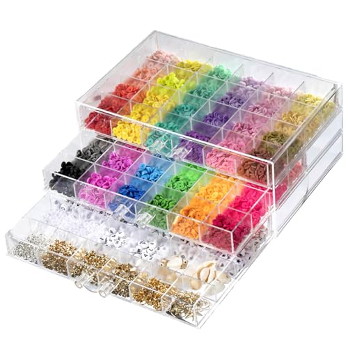 14000 Tonperlen, Armband-Bastelset, 48 Farben, flache Tonperlen für Freundschaftsarmbänder mit Charms, Bastelgeschenk für Kinder ab 6 Jahren, Erwachsene 14000 Tonperlen, Armband-Bastelset, 48 Farben, flache Tonperlen für Freundschaftsarmbänder mit Charms, Bastelgeschenk für Kinder ab 6 Jahren, Erwachsene von Tunnkit