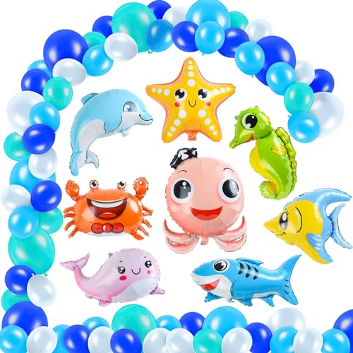 8 Stück Folienballon, Giant Delfin Seestern Seepferdchen Krabbe Ballons, Tiere Helium Riesenballon für Kinder Geschenk Geburtstag von Tuofang