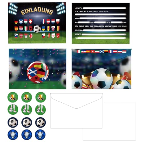 Tuofang 12 Fussball EURO 2024 Germany Einladungskarten im Karten-Set, 12 Umschlägen+12 Aufkleber, für alle Fußballbegeisterten (A) von Tuofang