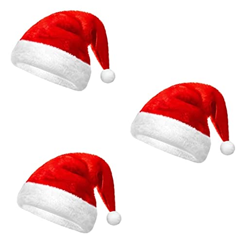 Tuofang Weihnachtsmütze, Nikolausmütze 3 Stück, Rot Weihnachtsfeier Hut, Weihnachten Mütze Plüsch, Verdicken Weihnachtsmann Hut Für Kinder Und Erwachsene von Tuofang