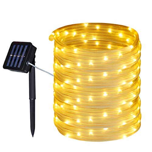 Tuokay, Solar Lichterkette Schlauch Außen, 10m 100 LED 8 Modi Wasserdicht LED Außenlichterkette, Dekorative Beleuchtung für Garten Balkon Pavillon Terrasse Rasen Hof Zaun Hochzeit Deko (Warmweiss) von Tuokay