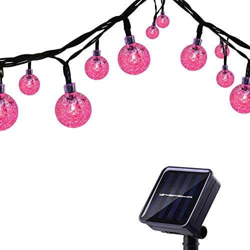 Tuokay Solar Lichterkette Außen 6,5m 30 LED 8 Modi Wasserdicht LED Außenlichterkette mit Kugel, Dekorative Beleuchtung für Garten Balkon Pavillon Terrasse Rasen Hof Zaun Deko (Rosa) von Tuokay