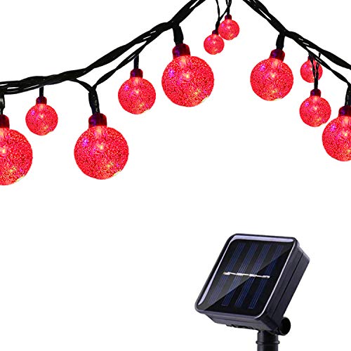 Tuokay Solar Lichterkette Außen 6,5m 30 LED 8 Modi Wasserdicht LED Außenlichterkette mit Kugel, Dekorative Beleuchtung für Garten Balkon Pavillon Terrasse Rasen Hof Zaun Hochzeit Deko (Rot) von Tuokay
