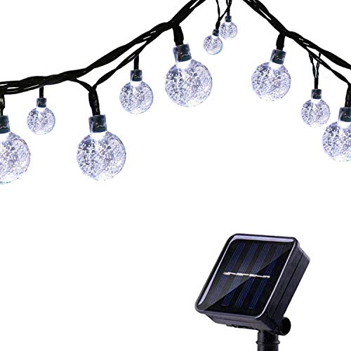 Tuokay Solar Lichterkette Außen 6,5m 30 LED 8 Modi Wasserdicht LED Außenlichterkette mit Kugel, Dekorative Beleuchtung für Garten Balkon Pavillon Terrasse Rasen Hof Zaun Deko (Weiß) von Tuokay