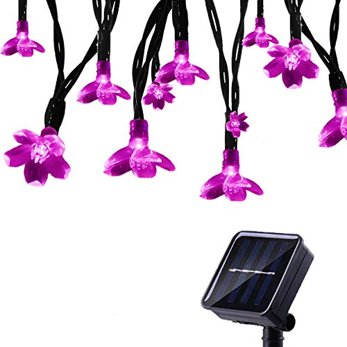 Tuokay Solar Lichterkette Außen 7m 50 LED 8 Modi Wasserdicht LED Außenlichterkette mit Blumen, Dekorative Beleuchtung für Garten Balkon Pavillon Terrasse Rasen Hof Zaun Deko (Rosa) von Tuokay