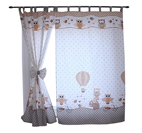 TupTam Kinderzimmer Vorhänge Baby Gardinen mit Schleifen 2er Set, Farbe: Eulen 2 Beige, Größe: ca. 155x95 cm von TupTam