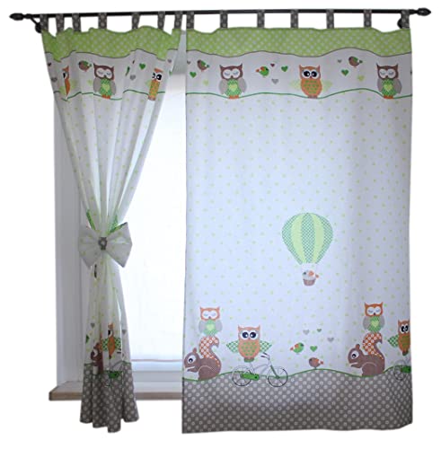 TupTam Kinderzimmer Vorhänge Baby Gardinen mit Schleifen 2er Set, Farbe: Eulen 2 Grün, Größe: ca. 155x95 cm von TupTam