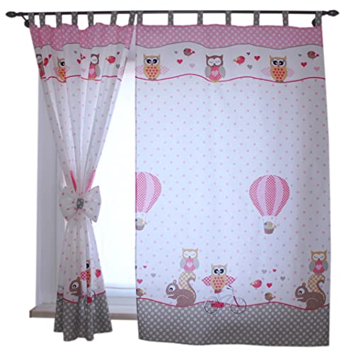 TupTam Kinderzimmer Vorhänge Baby Gardinen mit Schleifen 2er Set, Farbe: Eulen 2 Rosa, Größe: ca. 155x95 cm von TupTam