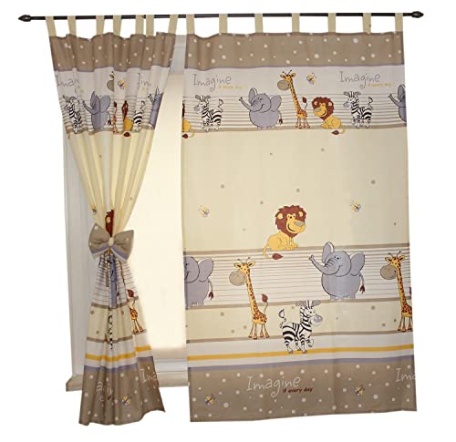 TupTam Kinderzimmer Vorhänge Baby Gardinen mit Schleifen 2er Set, Farbe: Imagine Beige, Größe: ca. 155x95 cm von TupTam