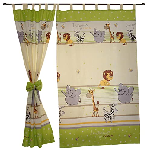 TupTam Kinderzimmer Vorhänge Baby Gardinen mit Schleifen 2er Set, Farbe: Imagine Grün, Größe: ca. 155x95 cm von TupTam