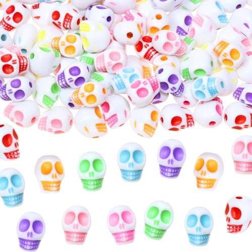 Tupalizy 100 Stück Halloween-Totenkopf-Perlen, Acryl-Skelett-Kopf-Abstandshalter, Geister-Anhänger für Armbänder, Ohrringe, Halsketten, Schmuckherstellung, Schlüsselanhänger, Handwerk, Spukhaus Tupalizy 100 Stück Halloween-Totenkopf-Perlen, Acryl-Skelett-Kopf-Abstandshalter, Geister-Anhänger für Armbänder, Ohrringe, Halsketten, Schmuckherstellung, Schlüsselanhänger, Handwerk, Spukhaus von Tupalizy