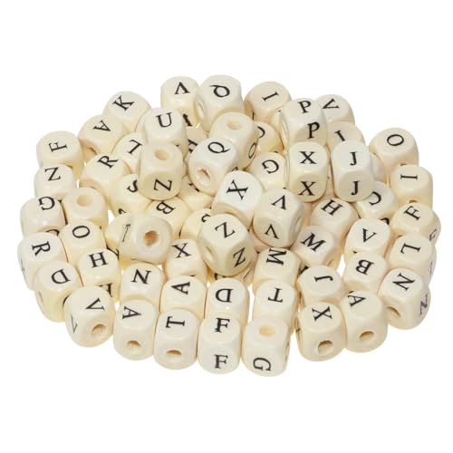 Tupalizy 100 Stück Holz-Buchstabenperlen, quadratische Alphabet-Perlen, Würfel-Buchstaben für Armbänder, Halsketten, Schmuckherstellung, Schlüsselanhänger, Makramee, DIY, Kunst, Bastelprojekte von Tupalizy