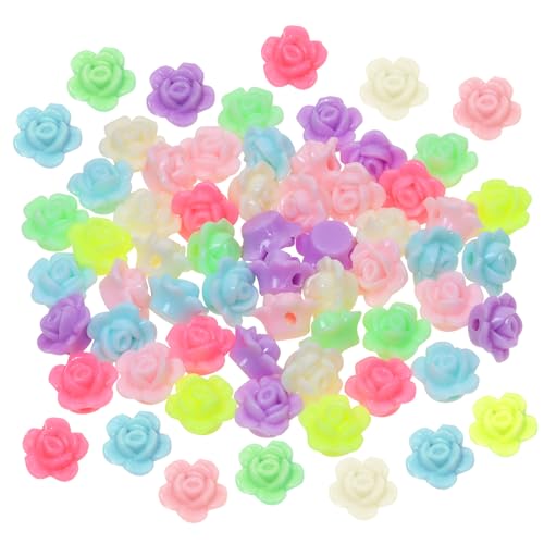 Tupalizy 200 Stück Acryl-Rosen-Perlen, flache Rückseite, Blumen-Cabochons, bunte Abstandshalter für Armbänder, Schmuckherstellung, Halsketten, Ohrringe, Schlüsselanhänger, Rosenkränze, DIY, Basteln von Tupalizy