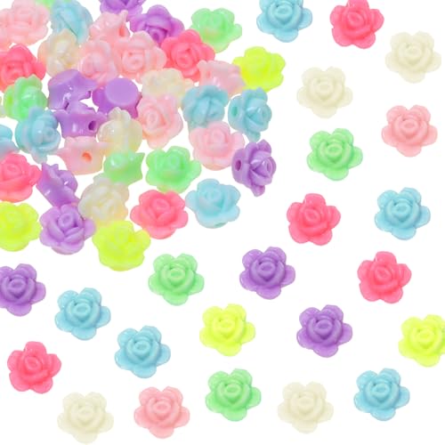 Tupalizy 500 Stück Acryl-Rosen-Perlen, flache Rückseite, Blumen-Cabochons, bunte Abstandshalter für Armbänder, Schmuckherstellung, Halsketten, Ohrringe, Schlüsselanhänger, Rosenkränze, DIY, Basteln von Tupalizy