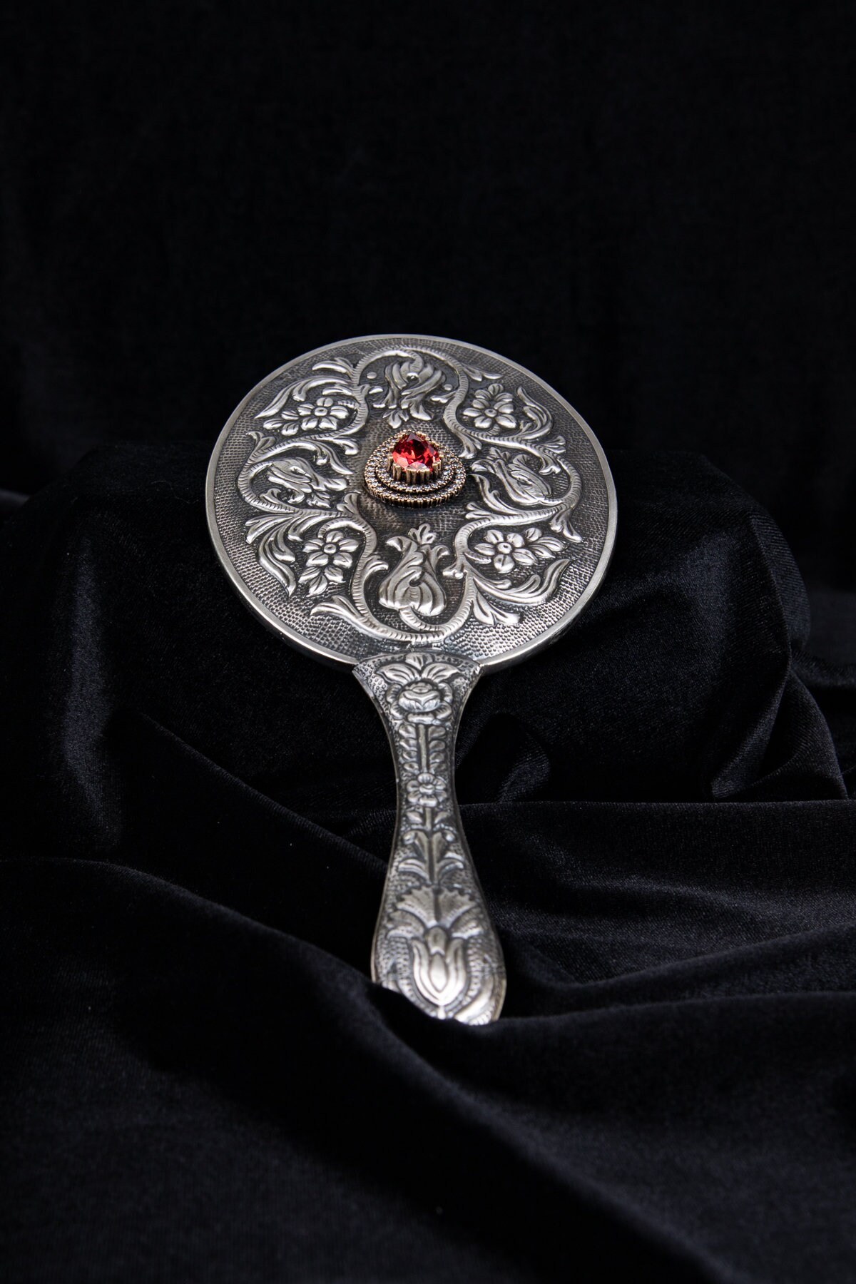 925 Ayar Doğal Taşlı Klasik Özel Yapım El Aynası von TuranSilver