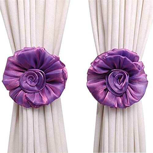 Vorhang-Raffhalter mit Rosen-Motiv, 17 cm Durchmesser, 1 Paar Raffhalter mit Blumenmotiv, Voile, Netzvorhang, Heimdekoration, Hochzeit, Geburtstag, Party, Dekoration (lila) von Turbokey