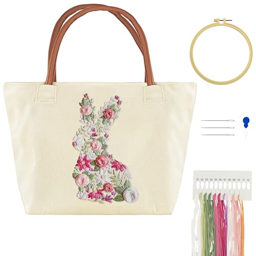 Turmaster Sticken Set Erwachsene mit Canvas Tote Bag, Stick Set Erwachsene Anfänger mit Hasenmuster, Stickrahmen,Fäden,Nadeleinfädler Und DIY Stickerei Werkzeuge, Weiß Turmaster Sticken Set Erwachsene mit Canvas Tote Bag, Stick Set Erwachsene Anfänger mit Hasenmuster, Stickrahmen,Fäden,Nadeleinfädler Und DIY Stickerei Werkzeuge, Weiß von Turmaster