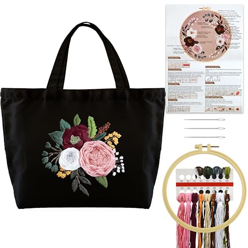 Turmaster Stickerei Set mit Canvas Tote Bag, Stickset für Anfänger, Sticken Set Erwachsene mit Blumenmuster,Stickrahmen,Fäden und DIY Stickerei Werkzeuge,Schwarz Turmaster Stickerei Set mit Canvas Tote Bag, Stickset für Anfänger, Sticken Set Erwachsene mit Blumenmuster,Stickrahmen,Fäden und DIY Stickerei Werkzeuge,Schwarz von Turmaster