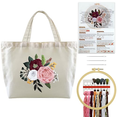 Turmaster Stickerei Set mit Canvas Tote Bag, Stickset für Anfänger, Sticken Set Erwachsene mit Blumenmuster,Stickrahmen,Fäden und DIY Stickerei Werkzeuge,Weiß Turmaster Stickerei Set mit Canvas Tote Bag, Stickset für Anfänger, Sticken Set Erwachsene mit Blumenmuster,Stickrahmen,Fäden und DIY Stickerei Werkzeuge,Weiß von Turmaster