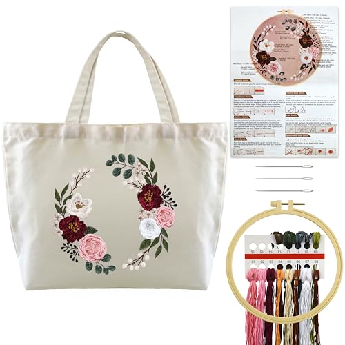 Turmaster Stickerei Set mit Canvas Tote Bag, Stickset für Anfänger, Sticken Set Erwachsene mit Blumenmuster,Stickrahmen,Fäden und DIY Stickerei Werkzeuge,Weiß Turmaster Stickerei Set mit Canvas Tote Bag, Stickset für Anfänger, Sticken Set Erwachsene mit Blumenmuster,Stickrahmen,Fäden und DIY Stickerei Werkzeuge,Weiß von Turmaster