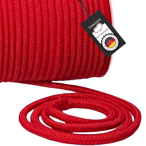Turnbeutelliebe® Baumwollkordel 8mm Rot - robuste Bastelschnur Meterware - Dickes Baumwollseil für Turnbeutel, Taschen & Hosen - geflochtene Schnur individuell zuschneidbar - Makramee-Kordel rund von Turnbeutelliebe