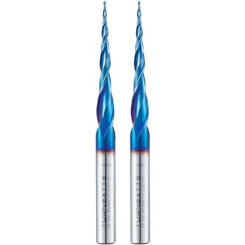 Turnextte Spiralfräser für CNC, 2 Nuten, Durchmesser 1/32 Zoll x 1/64 Radius und 3,8 cm Schnittlänge 1/4 Zoll Schaft mit Nano-Blau beschichtetem Hartmetall-Schaftfräser für Holzschnitzerei, 2 Stück Turnextte Spiralfräser für CNC, 2 Nuten, Durchmesser 1/32 Zoll x 1/64 Radius und 3,8 cm Schnittlänge 1/4 Zoll Schaft mit Nano-Blau beschichtetem Hartmetall-Schaftfräser für Holzschnitzerei, 2 Stück von Turnextte