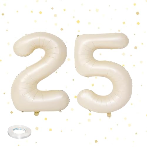 101,6 cm großer cremefarbener Ballon mit Zahl 25, Dekoration zum 25. Geburtstag, Aluminium, Zahlenballons für Geburtstagsparty, Jahrestag, Dekorationen 101,6 cm großer cremefarbener Ballon mit Zahl 25, Dekoration zum 25. Geburtstag, Aluminium, Zahlenballons für Geburtstagsparty, Jahrestag, Dekorationen von TuseRxln