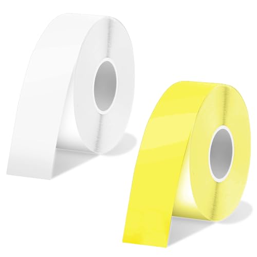 2 Bände wasserfeste Thermo-Etikettenband, 15mm × 4m Etiketten Papier, Endlos-Etikettenband für Haus, Büro, Schule (Weiß+Gelb) von TuseRxln