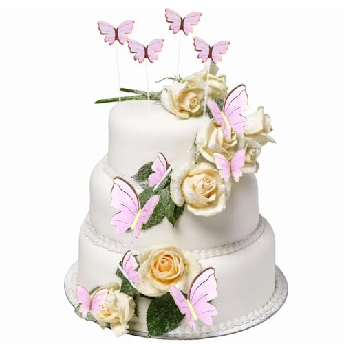 40 Stück rosa Schmetterlings-Kuchendekorationen, 3D-Schmetterling, personalisierbar, rosa Glitzer-Schmetterlings-Thema, Kuchen, Cupcake für Mädchen, Frauen, Geburtstagsdekorationen 40 Stück rosa Schmetterlings-Kuchendekorationen, 3D-Schmetterling, personalisierbar, rosa Glitzer-Schmetterlings-Thema, Kuchen, Cupcake für Mädchen, Frauen, Geburtstagsdekorationen von TuseRxln