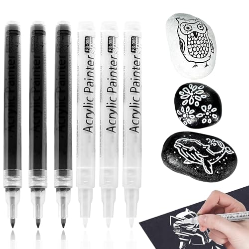 Acrylstifte Marker Stifte für Steine Wasserfeste, 6 Stück 0,7mm Acrylic Paint Marker, Acrylmarker, Acrylfarben Marker Set für Kunstprojekte, Zeichnen, Steine, Keramik, Holz, Metall, Glas, Kerzen. von TuseRxln