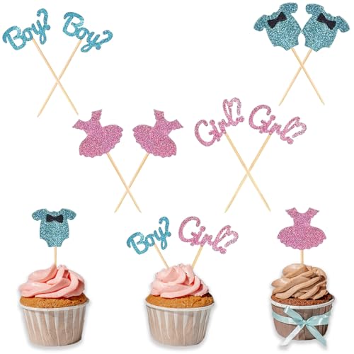 Boy or Girl Tortendeko Cake Babyparty, 12 Stück Gender Reveal Party Deko, Cake Cupcake Topper, Geschlecht Offenbaren Kuchendeko, Baby Shower Kuchendeko,für Baby Party Dekoration, Blau, Rosa. Boy or Girl Tortendeko Cake Babyparty, 12 Stück Gender Reveal Party Deko, Cake Cupcake Topper, Geschlecht Offenbaren Kuchendeko, Baby Shower Kuchendeko,für Baby Party Dekoration, Blau, Rosa. von TuseRxln