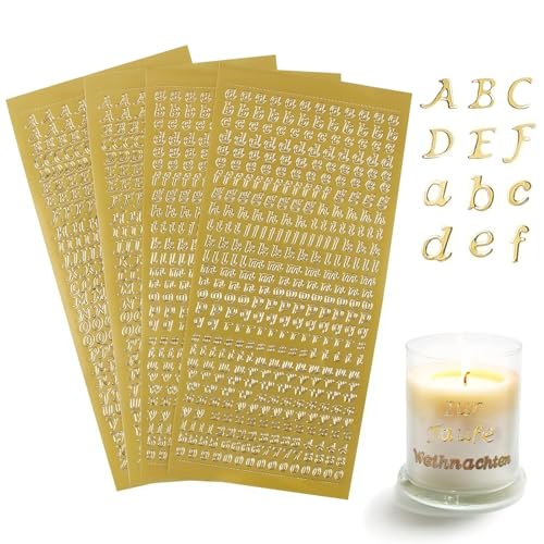 Buchstaben Aufkleber Set für Kerzen, 4 Stück Verwendet für die Beschriftung mit Groß- und Kleinbuchstaben, goldene dekorative Aufkleber, geeignet für DIY Bastel Scrapbook Kerzen Buchstaben Aufkleber Set für Kerzen, 4 Stück Verwendet für die Beschriftung mit Groß- und Kleinbuchstaben, goldene dekorative Aufkleber, geeignet für DIY Bastel Scrapbook Kerzen von TuseRxln