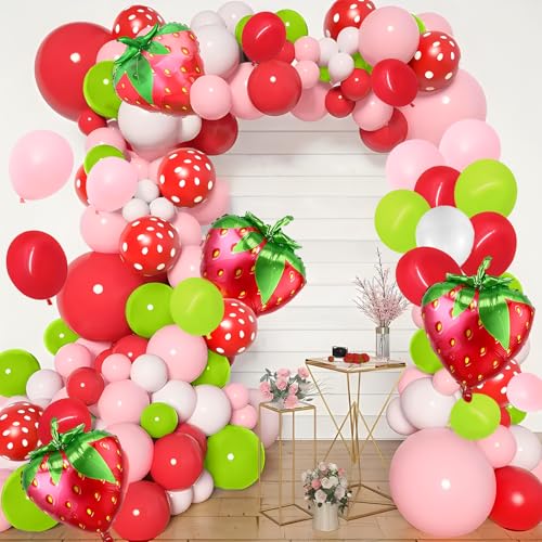 Erdbeer-Ballonbogen-Set, Erdbeer-Party-Dekorationen, rote und grüne gepunktete Erdbeer-Latex-Luftballons, Geburtstag, Party, Obst-Party-Dekorationen, süßes Mädchen, 118 Stück Erdbeer-Ballonbogen-Set, Erdbeer-Party-Dekorationen, rote und grüne gepunktete Erdbeer-Latex-Luftballons, Geburtstag, Party, Obst-Party-Dekorationen, süßes Mädchen, 118 Stück von TuseRxln