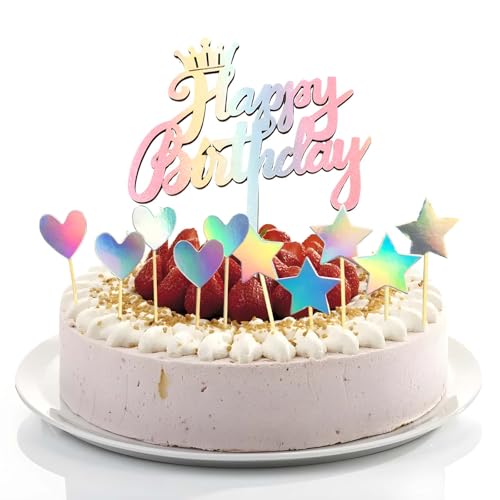 Geburtstagskuchenaufsatz in Regenbogenfarben, glitzernder Stern und Herz, Kuchendekoration, für Mädchen, Jungen, Geburtstag, Party, Jahrestag, Dekoration, 11 Stück Geburtstagskuchenaufsatz in Regenbogenfarben, glitzernder Stern und Herz, Kuchendekoration, für Mädchen, Jungen, Geburtstag, Party, Jahrestag, Dekoration, 11 Stück von TuseRxln