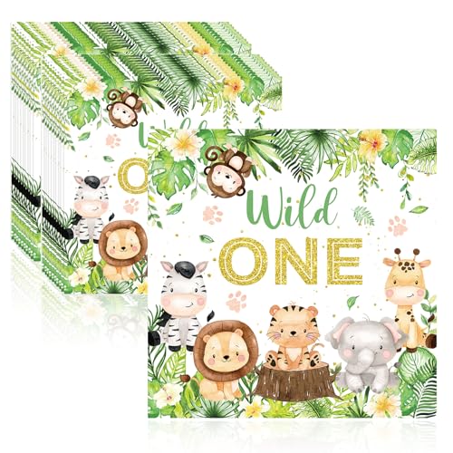 Servietten Geburtstag Servietten Kindergeburtstag Waldtiere, 40 Stück 33 x 33 cm,Servietten Dschungel, Animals Motiv Grün Papierservietten, Tiere Servietten Geburtstag für Geburtstagsfeiern. von TuseRxln