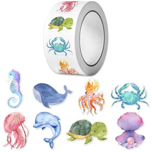 Sticker Runde Meerestiere Tier Aufkleber, 500 Stück Meerestier Aufkleber, Meer Tiermuster Sticker, Meerestiere Sticker Set, Belohnungsaufkleber für Kinder, Tieraufkleber. von TuseRxln