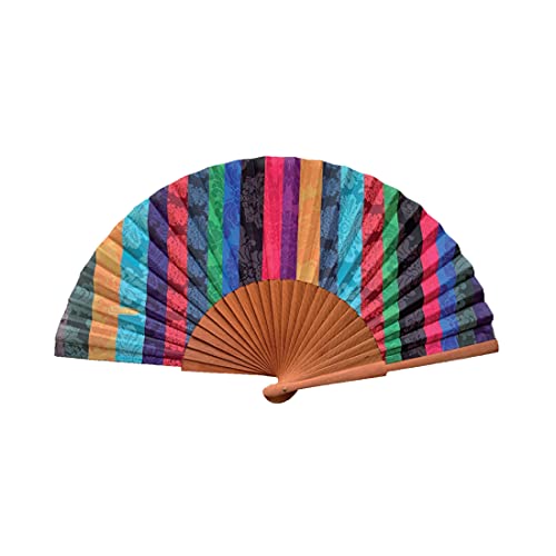 Tusitala Barcelona Handfächer Patchwork - Aus Holz und Baumwolle - 100% spanisches Handwerk - Inklusive natürlicher Jutetasche - Handgefertigtes Modeaccessoire - 23 cm. (bambalinas) von Tusitala Barcelona