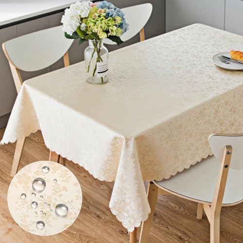 Tischdecke Outdoor abwaschbar 100x140 Wachstuch beige rechteckig, Pflegeleicht & Wasserfest Abwischbare Wachstuchtischdecke,deko für Party,Silvester,Weihnachten,Esstisch,Feste,Esszimmer von Tutamaz