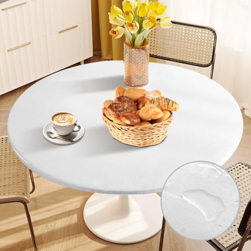Tischdecke Rund Ø 48", Abwaschbar Elastisch Tischdecke Outdoor Wetterfest Gartentischdecke Rund, TPU Plastik Tischdecken Tischschutzfolie für Garten Restaurant, Ideal für 90cm-110cm (Transparent) von Tutamaz