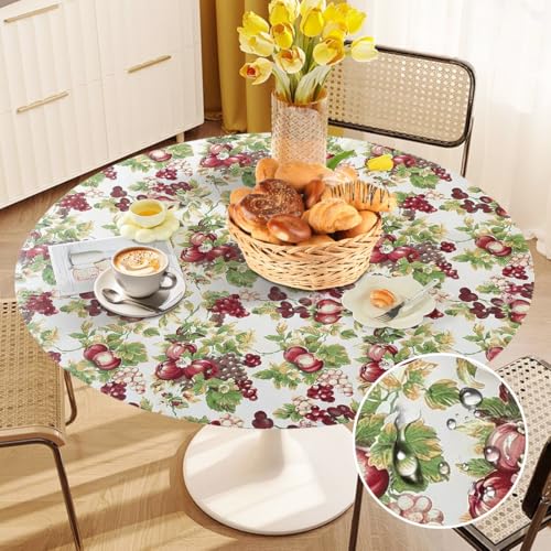 Tischdecke Rund Ø 48", Abwaschbar Elastisch Tischdecke Outdoor Wetterfest Gartentischdecke Rund, TPU Plastik Tischdecken Tischschutzfolie für Garten Restaurant, Ideal für 90cm-110cm (Traube) von Tutamaz