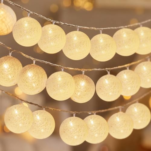 Tutamaz Baumwollkugeln Lichterkette,20 LED USB Dimmbar Cotton Ball,Warmweiß Dekorative Beleuchtung für Weihnachten, Hochzeit, Party, Zimmer, Wohnheim, Innen Deko [Energieklasse C] von Tutamaz