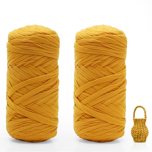 Tutamaz Premium T-Shirt Garn Gelb – 2er Pack (je 200g/75m), Weiches Bandgarn zum Häkeln & Stricken – Farbintensiv & pflegeleicht, Ideal von Tutamaz