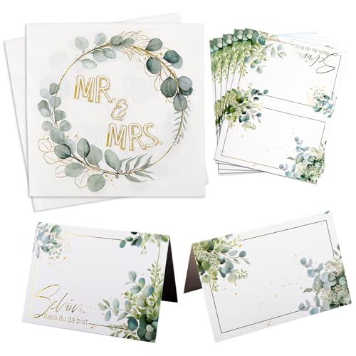 20 Stück Tischkarten und 20 Servietten Hochzeit, Hochzeit Servietten MR & MRS Eukalyptus Tischdeko 33x33cm, Namenskarten mit Schön Dass Du Da Bist 11x8.5cm für Wedding Valentinstag Jubiläum Party 20 Stück Tischkarten und 20 Servietten Hochzeit, Hochzeit Servietten MR & MRS Eukalyptus Tischdeko 33x33cm, Namenskarten mit Schön Dass Du Da Bist 11x8.5cm für Wedding Valentinstag Jubiläum Party von Tutukyle