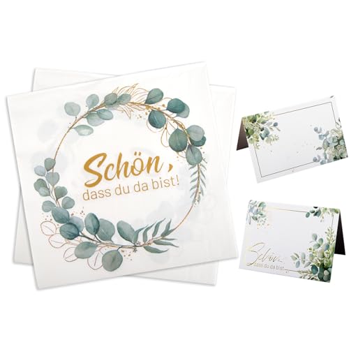 20 Stück Tischkarten und 20 Servietten Schön Dass Du Da Bist, Servietten Eukalyptus mit Spruch 33x33cm, Namenskarten 11x8.5cm für Hochzeit Jubiläum Geburtstag Taufe Kommunion Tischdeko 20 Stück Tischkarten und 20 Servietten Schön Dass Du Da Bist, Servietten Eukalyptus mit Spruch 33x33cm, Namenskarten 11x8.5cm für Hochzeit Jubiläum Geburtstag Taufe Kommunion Tischdeko von Tutukyle