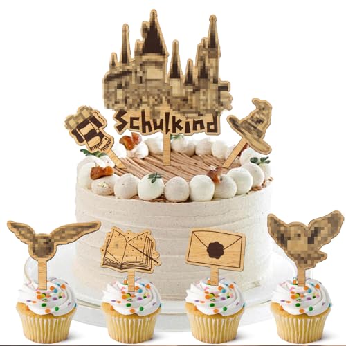 Tortendeko Einschulung Holz, 7 Stück Magical Schulkind 2025 Cake Topper Junge Mädchen Wizard kuchendeko Schulanfang Erster Schulta Deko, Magic Theme Schulstart Deko Torte von Tutukyle