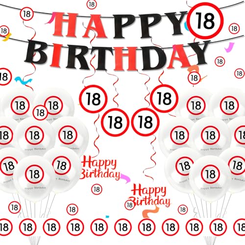 18. Geburtstag Deko Set für Männer & Frauen - Komplettset mit Girlanden, Luftballons, Banner & Verkehrsschild-Deko | 18 Jahre Jubiläumsdeko | Geburtstagsfeier Dekoration von Tutukyle
