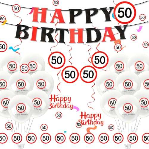 50. Geburtstag Deko Set für Männer & Frauen - Komplettset mit Girlanden, Luftballons, Banner & Verkehrsschild-Deko | 50 Jahre Jubiläumsdeko | Geburtstagsfeier Dekoration von Tutukyle