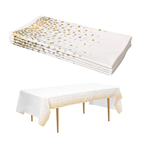 Einweg Plastik Tischdecken, Tischflagge 4 Packungen weiße und goldene 54 * 108" bis zu 8 ft Einweg Plastik Tischdecken, Tischflagge 4 Packungen weiße und goldene 54 * 108" bis zu 8 ft von Tuxiaobu