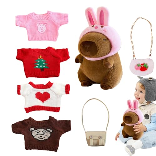 Tuxuseo Capybara Stofftier mit Kleidung,Capybara Plüschtier mit Kleidung,Dress Up Capybara-Plüschtiere | Niedliche Capybara-Stofftier-Spielzeug-Ankleide-Cartoon-Puppe mit Pullover-Tasche, Hut für Tuxuseo Capybara Stofftier mit Kleidung,Capybara Plüschtier mit Kleidung,Dress Up Capybara-Plüschtiere | Niedliche Capybara-Stofftier-Spielzeug-Ankleide-Cartoon-Puppe mit Pullover-Tasche, Hut für von Tuxuseo